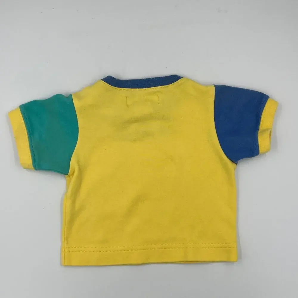 VTG 1990's Gymboree Yellow Blue Colorblock Embroidered Cars Shirt Newborn 3-6 mo